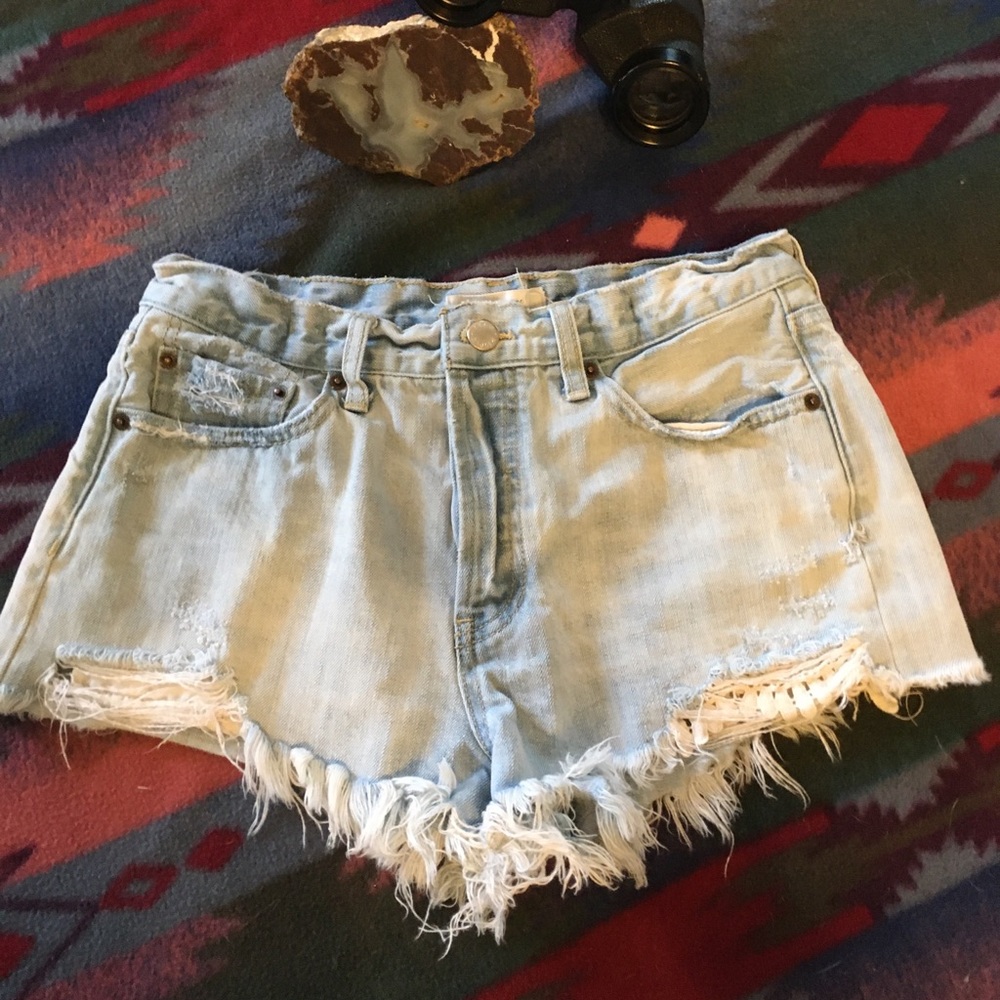We the Free People Light Denim Lace Shorts